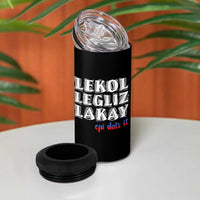 Haitian Pride 4 in 1 Can Cooler Tumbler Haitian Lekol Legliz Lakay Haiti Flag Creole Saying