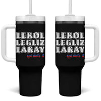 Haitian Pride Tumbler With Handle Haitian Lekol Legliz Lakay Haiti Flag Creole Saying