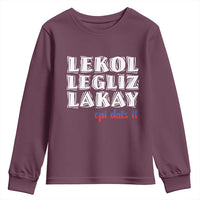 Haitian Pride Youth Sweatshirt Haitian Lekol Legliz Lakay Haiti Flag Creole Saying