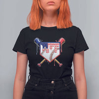 Funny Ice Cream Baseball Drip American Flag T Shirt For Women 4th Of July