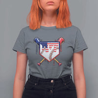 Funny Ice Cream Baseball Drip American Flag T Shirt For Women 4th Of July