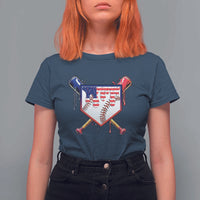 Funny Ice Cream Baseball Drip American Flag T Shirt For Women 4th Of July