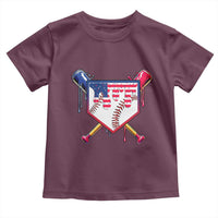 Funny Ice Cream Baseball Drip American Flag Toddler T Shirt 4th Of July
