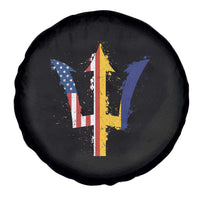 Funny Barbadian American Pride Barbados USA Flag Trident Spare Tire Cover