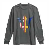 Funny Barbadian American Pride Barbados USA Flag Trident Long Sleeve Shirt