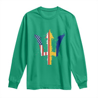 Funny Barbadian American Pride Barbados USA Flag Trident Long Sleeve Shirt