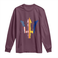 Funny Barbadian American Pride Barbados USA Flag Trident Long Sleeve Shirt