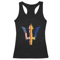 Funny Barbadian American Pride Barbados USA Flag Trident Racerback Tank Top