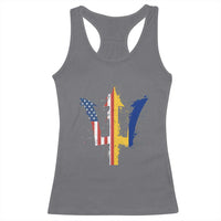 Funny Barbadian American Pride Barbados USA Flag Trident Racerback Tank Top