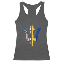 Funny Barbadian American Pride Barbados USA Flag Trident Racerback Tank Top