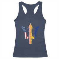 Funny Barbadian American Pride Barbados USA Flag Trident Racerback Tank Top