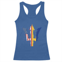 Funny Barbadian American Pride Barbados USA Flag Trident Racerback Tank Top
