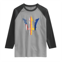 Funny Barbadian American Pride Barbados USA Flag Trident Raglan Shirt