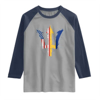 Funny Barbadian American Pride Barbados USA Flag Trident Raglan Shirt