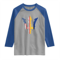 Funny Barbadian American Pride Barbados USA Flag Trident Raglan Shirt
