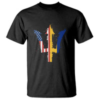 Funny Barbadian American Pride Barbados USA Flag Trident T Shirt