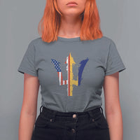 Funny Barbadian American Pride Barbados USA Flag Trident T Shirt For Women