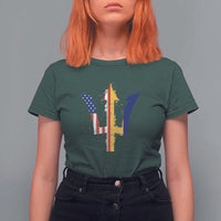 Funny Barbadian American Pride Barbados USA Flag Trident T Shirt For Women