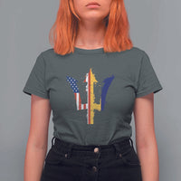 Funny Barbadian American Pride Barbados USA Flag Trident T Shirt For Women