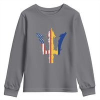 Funny Barbadian American Pride Barbados USA Flag Trident Youth Sweatshirt