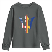 Funny Barbadian American Pride Barbados USA Flag Trident Youth Sweatshirt