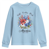 Floral 250th Anniversary Youth Sweatshirt Faith Freedom Pride 4th of July 1776 2026