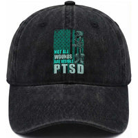 PTSD Awareness Not All Wounds Are Visible Washed Cotton Baseball Cap PTSD Veteran Military Soldier