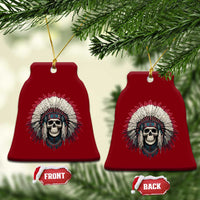 Native American Indian Chief Skull Headdress Ceramic Ornament