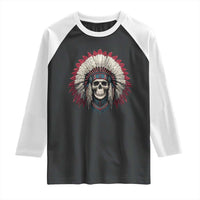 Native American Indian Chief Skull Headdress Raglan Shirt - Wonder Print Shop