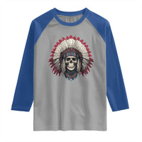 Native American Indian Chief Skull Headdress Raglan Shirt - Wonder Print Shop
