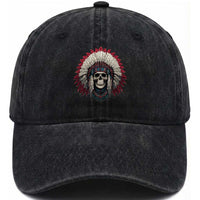 Native American Indian Chief Skull Headdress Washed Cotton Baseball Cap