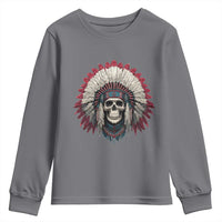 Native American Indian Chief Skull Headdress Youth Sweatshirt - Wonder Print Shop