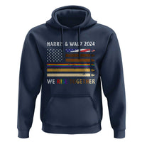Harris Walz 2024 Hoodie We Rise Together Vintage American Flag - Wonder Print Shop