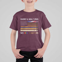 Harris Walz 2024 T Shirt For Kid We Rise Together Vintage American Flag - Wonder Print Shop
