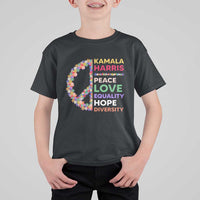 Harris Supporter T Shirt For Kid Peace Love Equality Hope Diversity Retro Flower Peace Sign - Wonder Print Shop