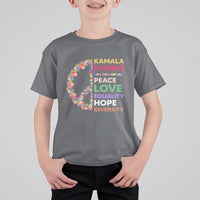 Harris Supporter T Shirt For Kid Peace Love Equality Hope Diversity Retro Flower Peace Sign - Wonder Print Shop