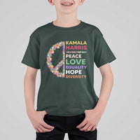 Harris Supporter T Shirt For Kid Peace Love Equality Hope Diversity Retro Flower Peace Sign - Wonder Print Shop