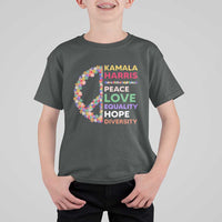 Harris Supporter T Shirt For Kid Peace Love Equality Hope Diversity Retro Flower Peace Sign - Wonder Print Shop