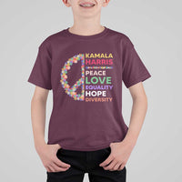 Harris Supporter T Shirt For Kid Peace Love Equality Hope Diversity Retro Flower Peace Sign - Wonder Print Shop