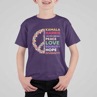 Harris Supporter T Shirt For Kid Peace Love Equality Hope Diversity Retro Flower Peace Sign - Wonder Print Shop