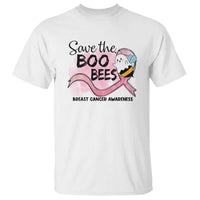 Funny Breast Cancer Halloween T Shirt Save The Boobees Ghost Bee Pink Ribbon - Wonder Print Shop