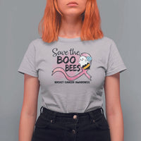 Funny Breast Cancer Halloween T Shirt For Women Save The Boobees Ghost Bee Pink Ribbon - Wonder Print Shop