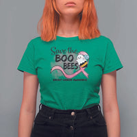 Funny Breast Cancer Halloween T Shirt For Women Save The Boobees Ghost Bee Pink Ribbon - Wonder Print Shop