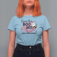 Funny Breast Cancer Halloween T Shirt For Women Save The Boobees Ghost Bee Pink Ribbon - Wonder Print Shop