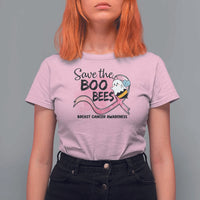 Funny Breast Cancer Halloween T Shirt For Women Save The Boobees Ghost Bee Pink Ribbon - Wonder Print Shop