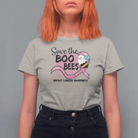 Funny Breast Cancer Halloween T Shirt For Women Save The Boobees Ghost Bee Pink Ribbon - Wonder Print Shop