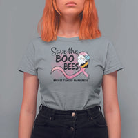Funny Breast Cancer Halloween T Shirt For Women Save The Boobees Ghost Bee Pink Ribbon - Wonder Print Shop