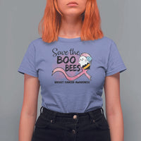 Funny Breast Cancer Halloween T Shirt For Women Save The Boobees Ghost Bee Pink Ribbon - Wonder Print Shop