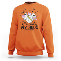 Funny Teacher Halloween Sweatshirt Teaching My Boos Teacherlife Ghost Pencil Book - Wonder Print Shop