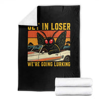 Get In Loser We Are Going Lurking Funny Mothman Throw Blanket Cryptozoology Cryptid Lover